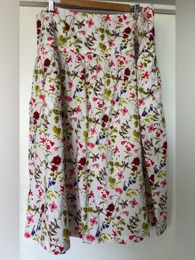 Lands' End White A-Line Skirt with Pink, Red, Blue & Green Floral Print
